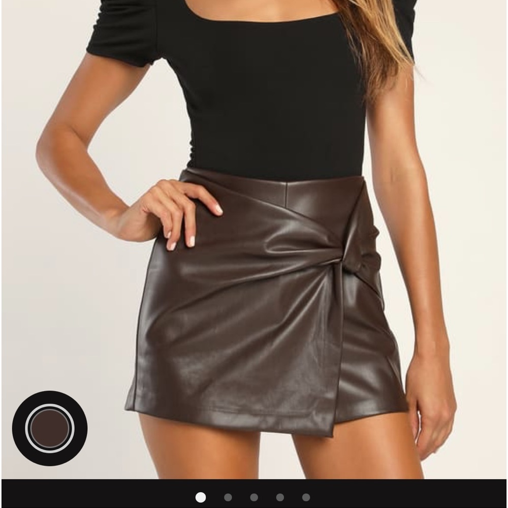 Lulus lead you here vegan leather chocolate brown twist skort size l